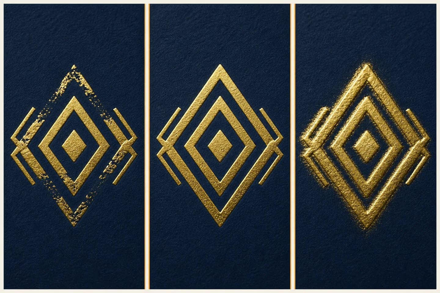 Comparación de estampado dorado incompleto, correcto y borroso por exceso de ajuste